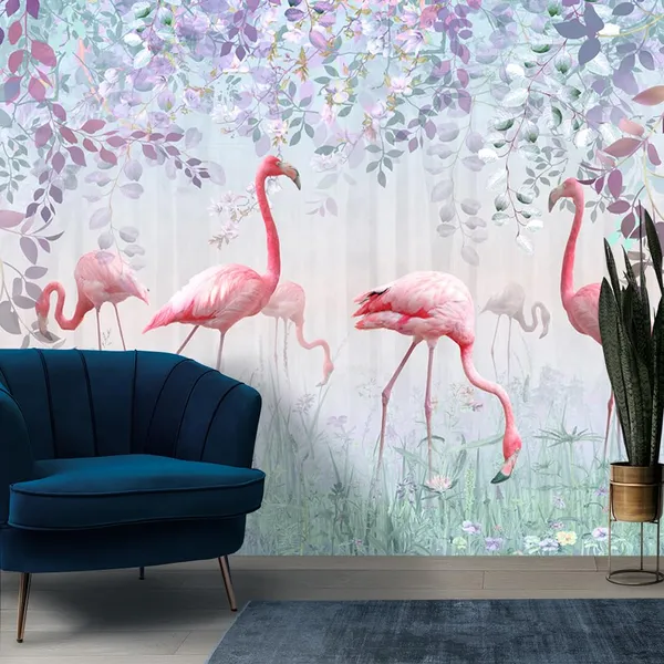 Multicolour_Pink_Six_Swan_In_Forest_Wallpaper_For_Living_Room,_Bedroom_|_Self_Adhesive_Just_Peel_And_Stick_Wallpaper_For_Office_Wall_Decors