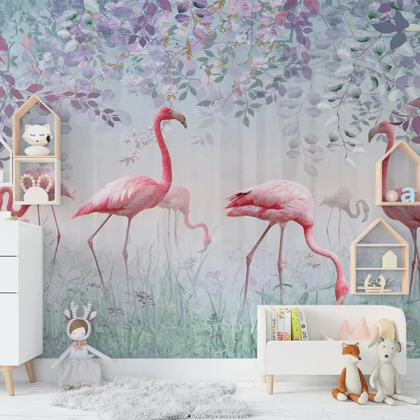 Multicolour_Pink_Six_Swan_In_Forest_Wallpaper_For_Living_Room,_Bedroom_|_Self_Adhesive_Just_Peel_And_Stick_Wallpaper_For_Office_Wall_Decors