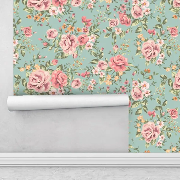 Multicolour_Pink_Flower_Blue_Wallpaper_For_Living_Room,_Bedroom_|_Self_Adhesive_Just_Peel_And_Stick_Wallpaper_For_Office_Wall_Decors