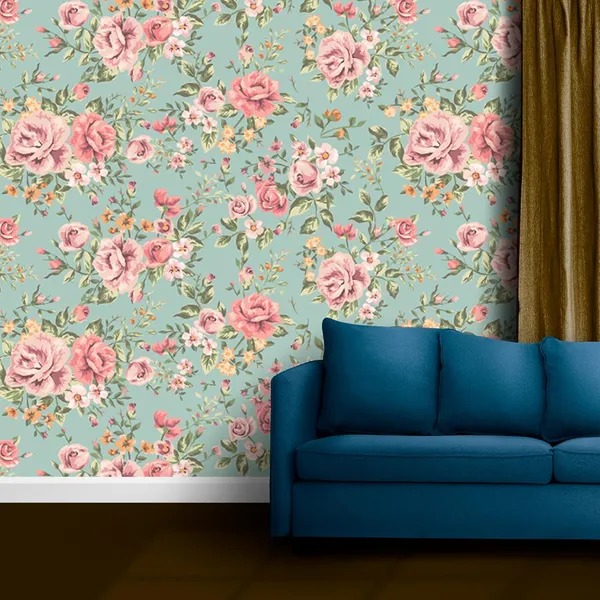 Multicolour_Pink_Flower_Blue_Wallpaper_For_Living_Room,_Bedroom_|_Self_Adhesive_Just_Peel_And_Stick_Wallpaper_For_Office_Wall_Decors