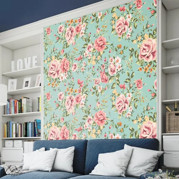 Multicolour_Pink_Flower_Blue_Wallpaper_For_Living_Room,_Bedroom_|_Self_Adhesive_Just_Peel_And_Stick_Wallpaper_For_Office_Wall_Decors