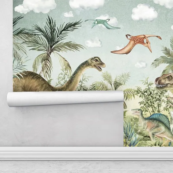 Multicolour_Dinosaurs_Forest_Wallpaper_For_Living_Room,_Bedroom_|_Self_Adhesive_Just_Peel_And_Stick_Wallpaper_For_Office_Wall_Decors