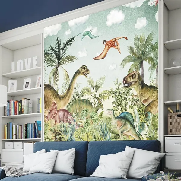 Multicolour_Dinosaurs_Forest_Wallpaper_For_Living_Room,_Bedroom_|_Self_Adhesive_Just_Peel_And_Stick_Wallpaper_For_Office_Wall_Decors