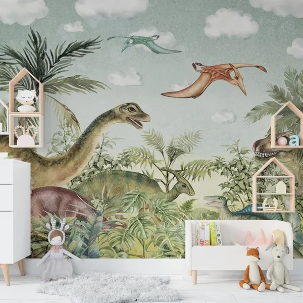 Multicolour_Dinosaurs_Forest_Wallpaper_For_Living_Room,_Bedroom_|_Self_Adhesive_Just_Peel_And_Stick_Wallpaper_For_Office_Wall_Decors