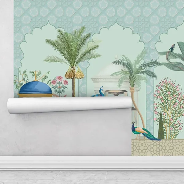 Multicolour_Two_Peackock_Drink_Water_Wallpaper_For_Living_Room,_Bedroom_|_Self_Adhesive_Just_Peel_And_Stick_Wallpaper_For_Office_Wall_Decors