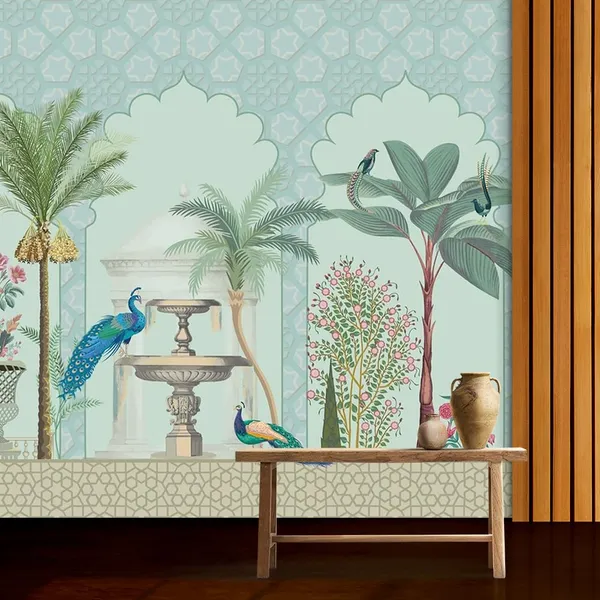 Multicolour_Two_Peackock_Drink_Water_Wallpaper_For_Living_Room,_Bedroom_|_Self_Adhesive_Just_Peel_And_Stick_Wallpaper_For_Office_Wall_Decors
