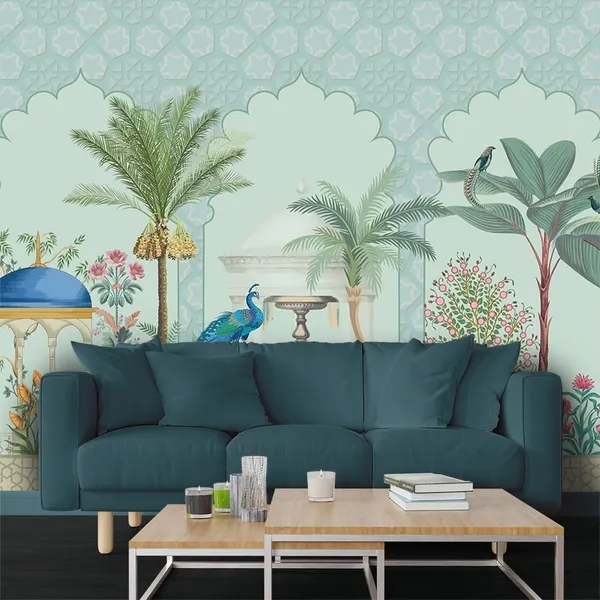 Multicolour_Two_Peackock_Drink_Water_Wallpaper_For_Living_Room,_Bedroom_|_Self_Adhesive_Just_Peel_And_Stick_Wallpaper_For_Office_Wall_Decors