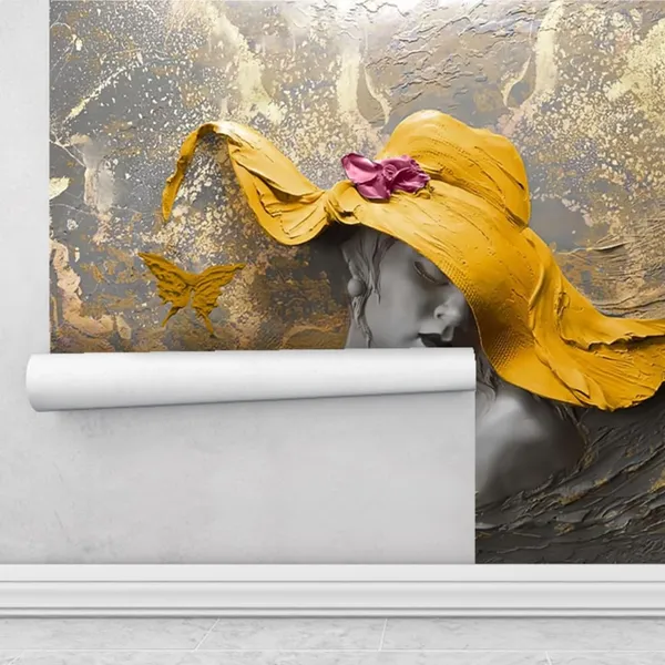 Multicolour_Yellow_Hat_Women_Brown_Wallpaper_For_Living_Room,_Bedroom_|_Self_Adhesive_Just_Peel_And_Stick_Wallpaper_For_Office_Wall_Decors