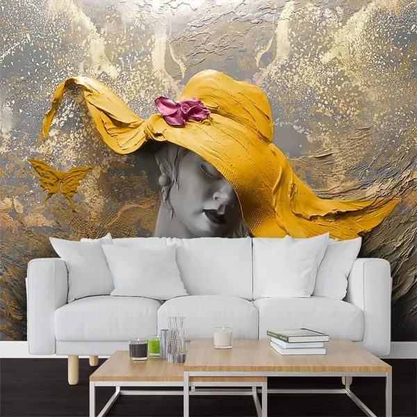 Multicolour_Yellow_Hat_Women_Brown_Wallpaper_For_Living_Room,_Bedroom_|_Self_Adhesive_Just_Peel_And_Stick_Wallpaper_For_Office_Wall_Decors