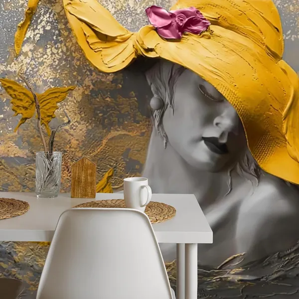 Multicolour_Yellow_Hat_Women_Brown_Wallpaper_For_Living_Room,_Bedroom_|_Self_Adhesive_Just_Peel_And_Stick_Wallpaper_For_Office_Wall_Decors