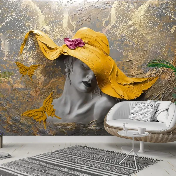 Multicolour_Yellow_Hat_Women_Brown_Wallpaper_For_Living_Room,_Bedroom_|_Self_Adhesive_Just_Peel_And_Stick_Wallpaper_For_Office_Wall_Decors