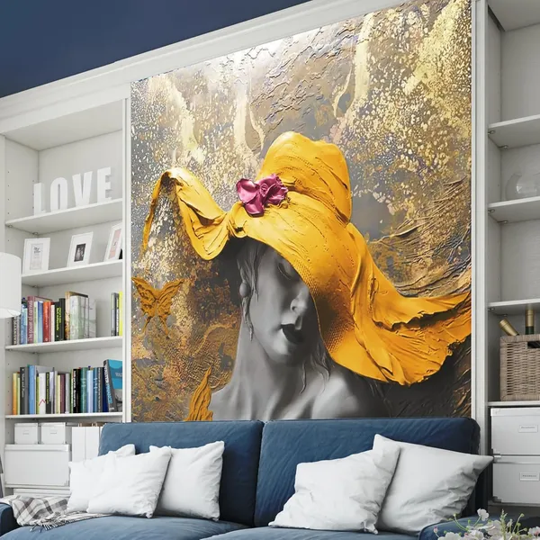 Multicolour_Yellow_Hat_Women_Brown_Wallpaper_For_Living_Room,_Bedroom_|_Self_Adhesive_Just_Peel_And_Stick_Wallpaper_For_Office_Wall_Decors