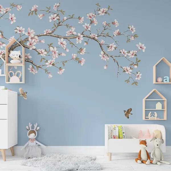 Multicolour_Sky_Blue_Pink_Flower_Tree_Wallpaper_For_Living_Room,_Bedroom_|_Self_Adhesive_Just_Peel_And_Stick_Wallpaper_For_Office_Wall_Decors
