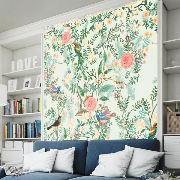 Multicolour_Four_Birds_Pink_Flower_Wallpaper_For_Living_Room,_Bedroom_|_Self_Adhesive_Just_Peel_And_Stick_Wallpaper_For_Office_Wall_Decors