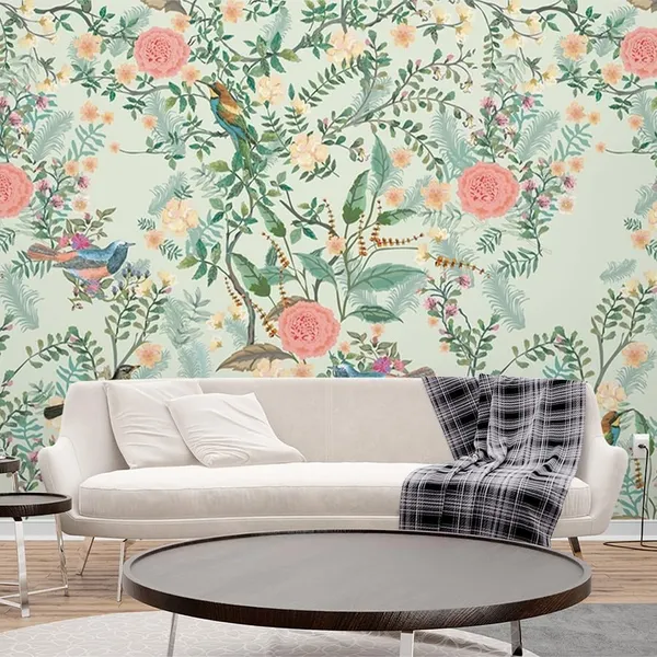 Multicolour_Four_Birds_Pink_Flower_Wallpaper_For_Living_Room,_Bedroom_|_Self_Adhesive_Just_Peel_And_Stick_Wallpaper_For_Office_Wall_Decors