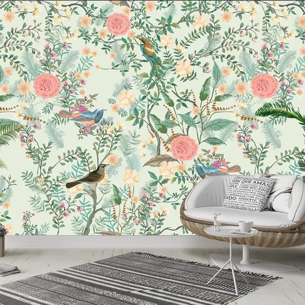Multicolour_Four_Birds_Pink_Flower_Wallpaper_For_Living_Room,_Bedroom_|_Self_Adhesive_Just_Peel_And_Stick_Wallpaper_For_Office_Wall_Decors