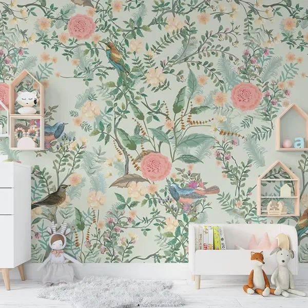 Multicolour_Four_Birds_Pink_Flower_Wallpaper_For_Living_Room,_Bedroom_|_Self_Adhesive_Just_Peel_And_Stick_Wallpaper_For_Office_Wall_Decors