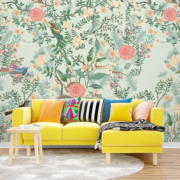 Multicolour_Four_Birds_Pink_Flower_Wallpaper_For_Living_Room,_Bedroom_|_Self_Adhesive_Just_Peel_And_Stick_Wallpaper_For_Office_Wall_Decors