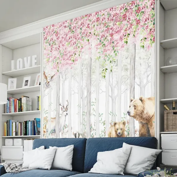 Multicolour_Beer_Deer_Wolf_Pink_Forest_Wallpaper_For_Living_Room,_Bedroom_|_Self_Adhesive_Just_Peel_And_Stick_Wallpaper_For_Office_Wall_Decors