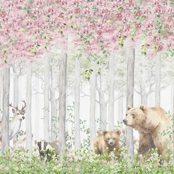 Multicolour_Beer_Deer_Wolf_Pink_Forest_Wallpaper_For_Living_Room,_Bedroom_|_Self_Adhesive_Just_Peel_And_Stick_Wallpaper_For_Office_Wall_Decors
