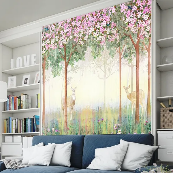 Multicolour_Two_Deer_In_Pink_Forest_Wallpaper_For_Living_Room,_Bedroom_|_Self_Adhesive_Just_Peel_And_Stick_Wallpaper_For_Office_Wall_Decors