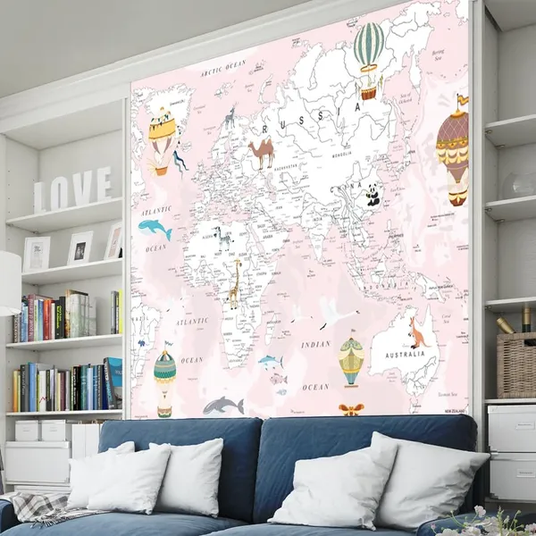 Multicolour_Pink_White_Map_For_Play_School_Wallpaper_For_Living_Room,_Bedroom_|_Self_Adhesive_Just_Peel_And_Stick_Wallpaper_For_Office_Wall_Decors