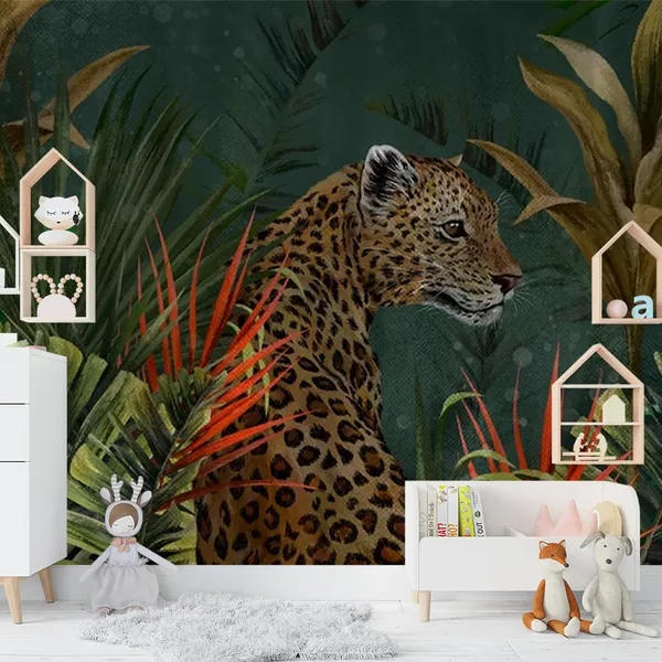 Multicolour_Leopard_Hunt_In_Forest_Wallpaper_For_Living_Room,_Bedroom_|_Self_Adhesive_Just_Peel_And_Stick_Wallpaper_For_Office_Wall_Decors