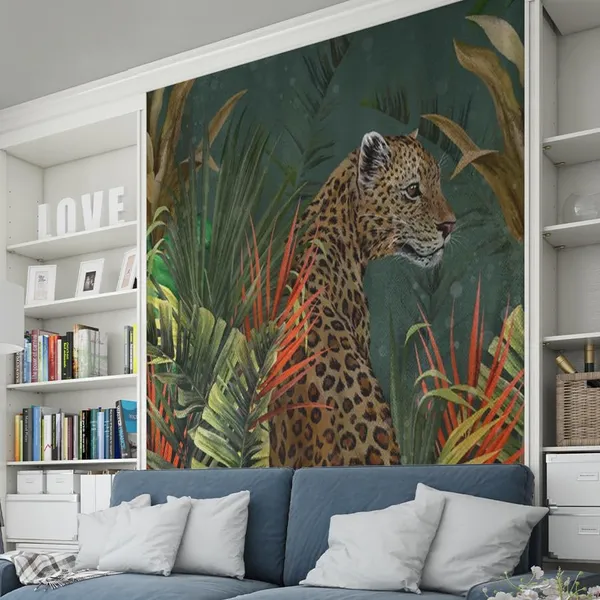Multicolour_Leopard_Hunt_In_Forest_Wallpaper_For_Living_Room,_Bedroom_|_Self_Adhesive_Just_Peel_And_Stick_Wallpaper_For_Office_Wall_Decors