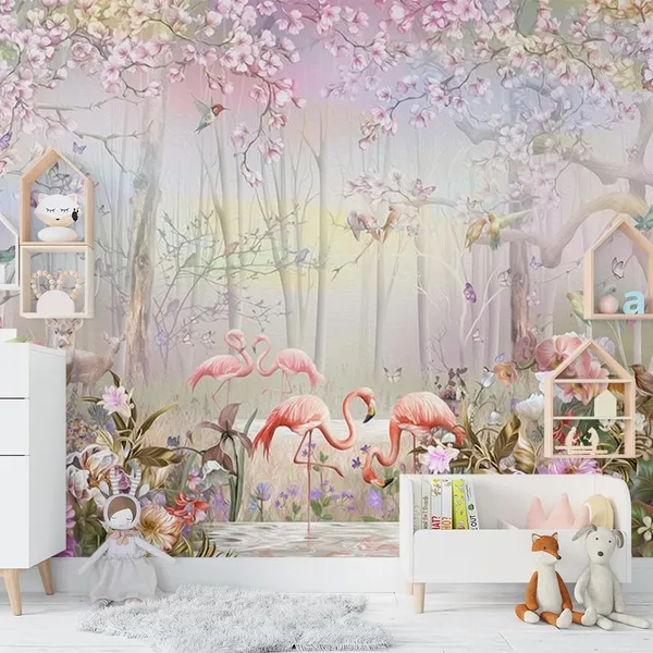 Multicolour_Four_Pink_Swan_Pink_Forest_Wallpaper_For_Living_Room,_Bedroom_|_Self_Adhesive_Just_Peel_And_Stick_Wallpaper_For_Office_Wall_Decors