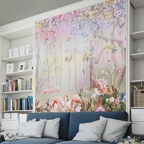 Multicolour_Four_Pink_Swan_Pink_Forest_Wallpaper_For_Living_Room,_Bedroom_|_Self_Adhesive_Just_Peel_And_Stick_Wallpaper_For_Office_Wall_Decors