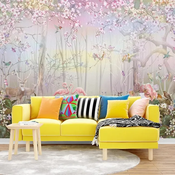 Multicolour_Four_Pink_Swan_Pink_Forest_Wallpaper_For_Living_Room,_Bedroom_|_Self_Adhesive_Just_Peel_And_Stick_Wallpaper_For_Office_Wall_Decors
