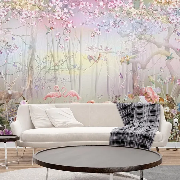Multicolour_Four_Pink_Swan_Pink_Forest_Wallpaper_For_Living_Room,_Bedroom_|_Self_Adhesive_Just_Peel_And_Stick_Wallpaper_For_Office_Wall_Decors