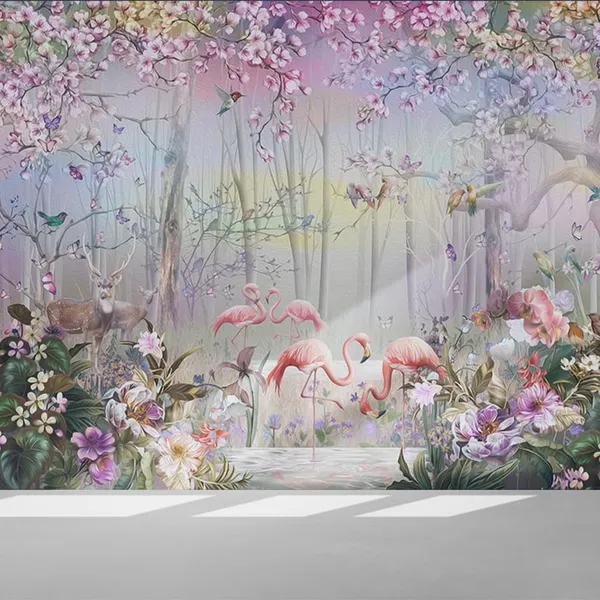 Multicolour_Four_Pink_Swan_Pink_Forest_Wallpaper_For_Living_Room,_Bedroom_|_Self_Adhesive_Just_Peel_And_Stick_Wallpaper_For_Office_Wall_Decors