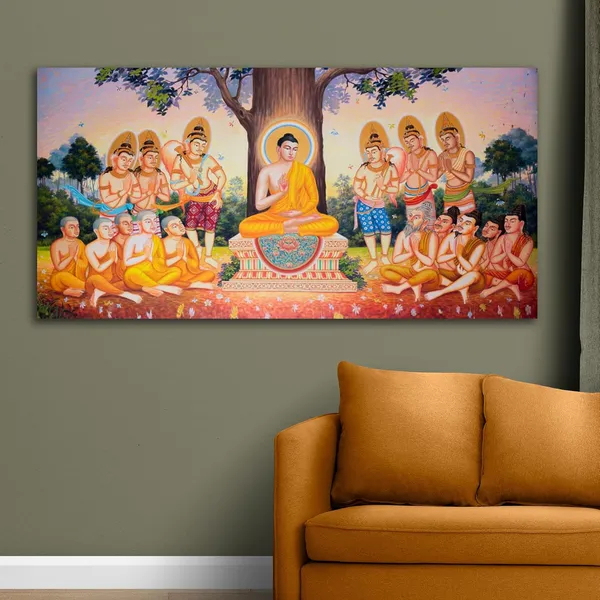 Multicolour_Beautiful_Lord_Buddha_Painting_Canvas_Wall_Frame_Wall_Decor,_Big_Size_Canvas_Painting_With_Frame_|_Buddha_Painting_Under_Bodhi_Tree_(Ready_To_Hang)_(60_By_30_Inches)