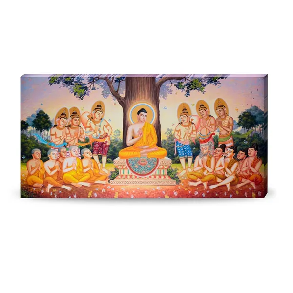 Multicolour_Beautiful_Lord_Buddha_Painting_Canvas_Wall_Frame_Wall_Decor,_Big_Size_Canvas_Painting_With_Frame_|_Buddha_Painting_Under_Bodhi_Tree_(Ready_To_Hang)_(60_By_30_Inches)