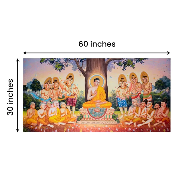 Multicolour_Beautiful_Lord_Buddha_Painting_Canvas_Wall_Frame_Wall_Decor,_Big_Size_Canvas_Painting_With_Frame_|_Buddha_Painting_Under_Bodhi_Tree_(Ready_To_Hang)_(60_By_30_Inches)