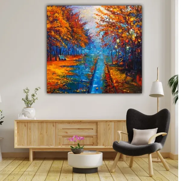 Multicolour_Beautiful_Little_Road_Through_Orange_Autumn_Trees_Painting_Canvas_Abstract_Modern_Wall_Art_Decor_Paintings_For_Living_Room_(With_Frame)_(24_By_24_Inches)