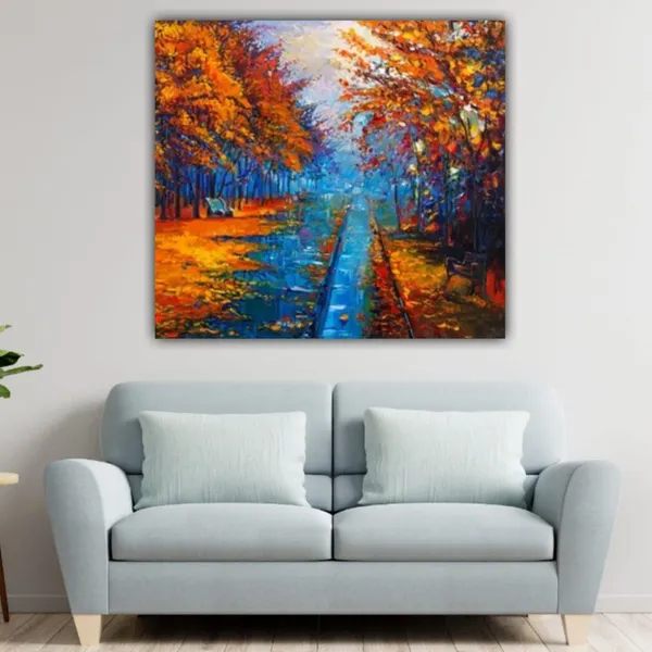 Multicolour_Beautiful_Little_Road_Through_Orange_Autumn_Trees_Painting_Canvas_Abstract_Modern_Wall_Art_Decor_Paintings_For_Living_Room_(With_Frame)_(24_By_24_Inches)