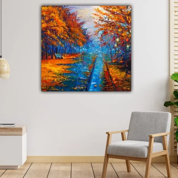 Multicolour_Beautiful_Little_Road_Through_Orange_Autumn_Trees_Painting_Canvas_Abstract_Modern_Wall_Art_Decor_Paintings_For_Living_Room_(With_Frame)_(24_By_24_Inches)