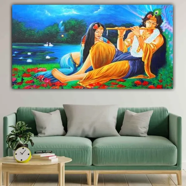Multicolour_Beautiful_Canvas_Madhubani_Radha_Krishna_Painting_With_Frame_For_Living_Room_Wall_Decor_Big_Size_Large_Photo_Home_Decoration_|_Bedroom_(48X24_Inches_|_120X60_Cm)