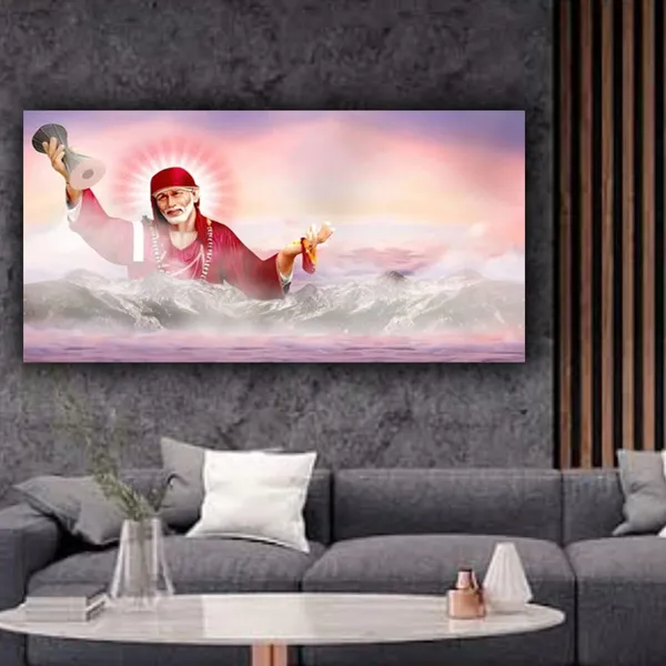 Multicolour_Beautiful_Canvas_Sai_Baba_Painting_Photo_Frame_For_Living_Room_Large_Size_(With_Frame)_(48_By_24_Inches)