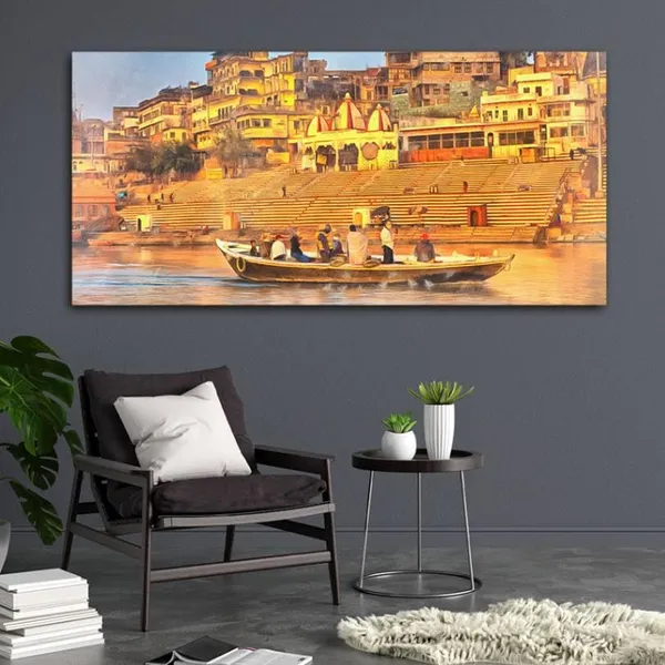 Multicolour_Ganga_Ghat_Canvas_Painting_Frame_Wall_Decor,_Varanasi_Ganga_Ghat_Wall_Frame_|_Big_Large_Size_Wall_Painting_Frame_|_Canvas_Painting_(Ready_To_Hang)_(60_By_30_Inches)