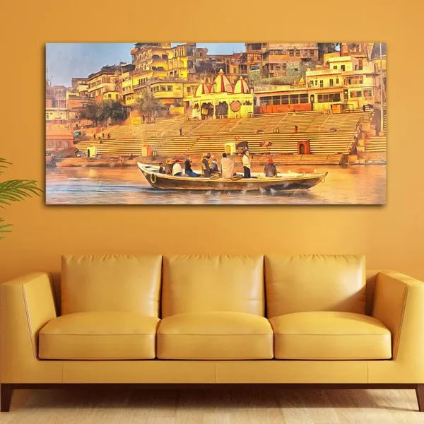Multicolour_Ganga_Ghat_Canvas_Painting_Frame_Wall_Decor,_Varanasi_Ganga_Ghat_Wall_Frame_|_Big_Large_Size_Wall_Painting_Frame_|_Canvas_Painting_(Ready_To_Hang)_(60_By_30_Inches)