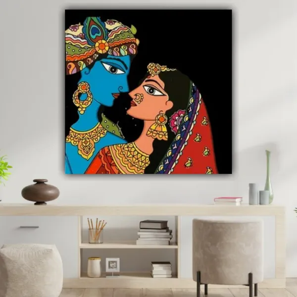 Multicolour_Beautiful_Canvas_Madhubani_Radha_Krishna_Painting_With_Frame_For_Living_Room_Wall_Decor_Big_Size_Large_Photo_Home_Decoration_|_Bedroom_(24X24_Inches)