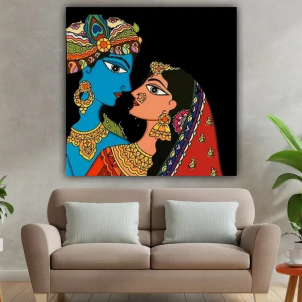 Multicolour_Beautiful_Canvas_Madhubani_Radha_Krishna_Painting_With_Frame_For_Living_Room_Wall_Decor_Big_Size_Large_Photo_Home_Decoration_|_Bedroom_(24X24_Inches)