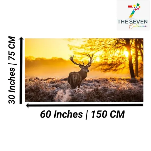 Multicolour_Beautiful_Deer_In_Forest_Sunrise_Landscape_Painting_Canvas_Modern_Wall_Art_Decor_Big_Large_Size_Paintings_For_Living_Room_(With_Frame)_(60_By_30_Inches_|_150_By_75_Cm)