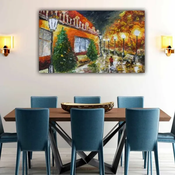 Multicolour_Beautiful_Canvas_Painting_A_Man_Walking_Under_Night_Lamps_Abstract_Modern_Wall_Art_Decor_Big_Large_Size_Landscape_Paintings_(48_By_24_Inches_|_120_By_60_Cm)_(With_Frame)