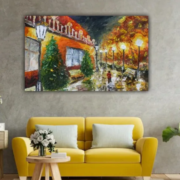 Multicolour_Beautiful_Canvas_Painting_A_Man_Walking_Under_Night_Lamps_Abstract_Modern_Wall_Art_Decor_Big_Large_Size_Landscape_Paintings_(48_By_24_Inches_|_120_By_60_Cm)_(With_Frame)