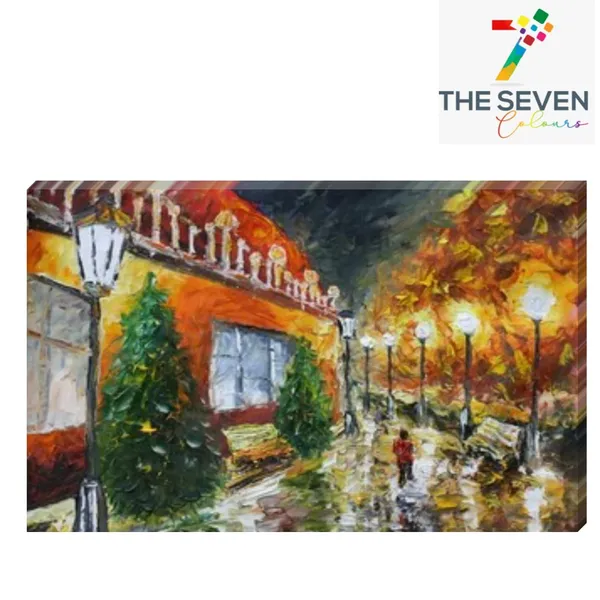 Multicolour_Beautiful_Canvas_Painting_A_Man_Walking_Under_Night_Lamps_Abstract_Modern_Wall_Art_Decor_Big_Large_Size_Landscape_Paintings_(48_By_24_Inches_|_120_By_60_Cm)_(With_Frame)