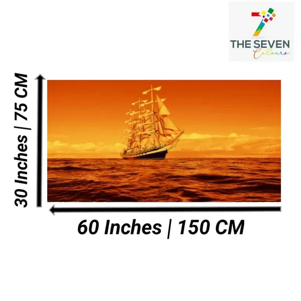 Multicolour_Beautiful_Canvas_Paintings_Sailing_Ship_In_A_Golden_Sunset_Large_Size_Painting_For_Living_Room_(With_Frame)_(60_By_30_Inches)
